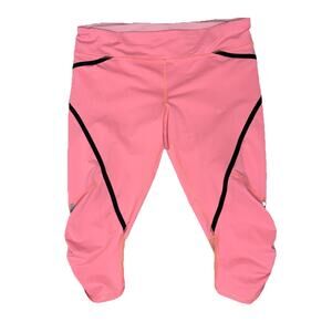 Lululemon Run Pace Bright Orange Cropped Athletic Leggings Black Trim Sz 12